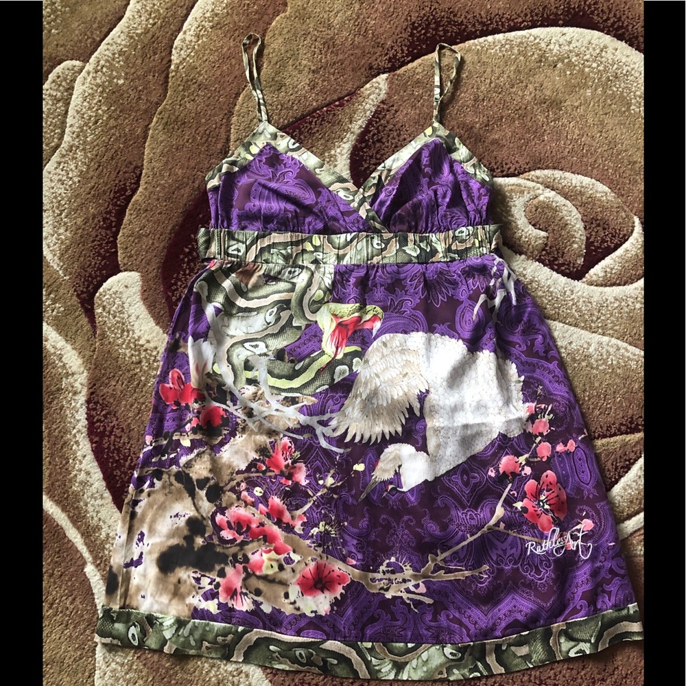 95% silk mini dress, size M